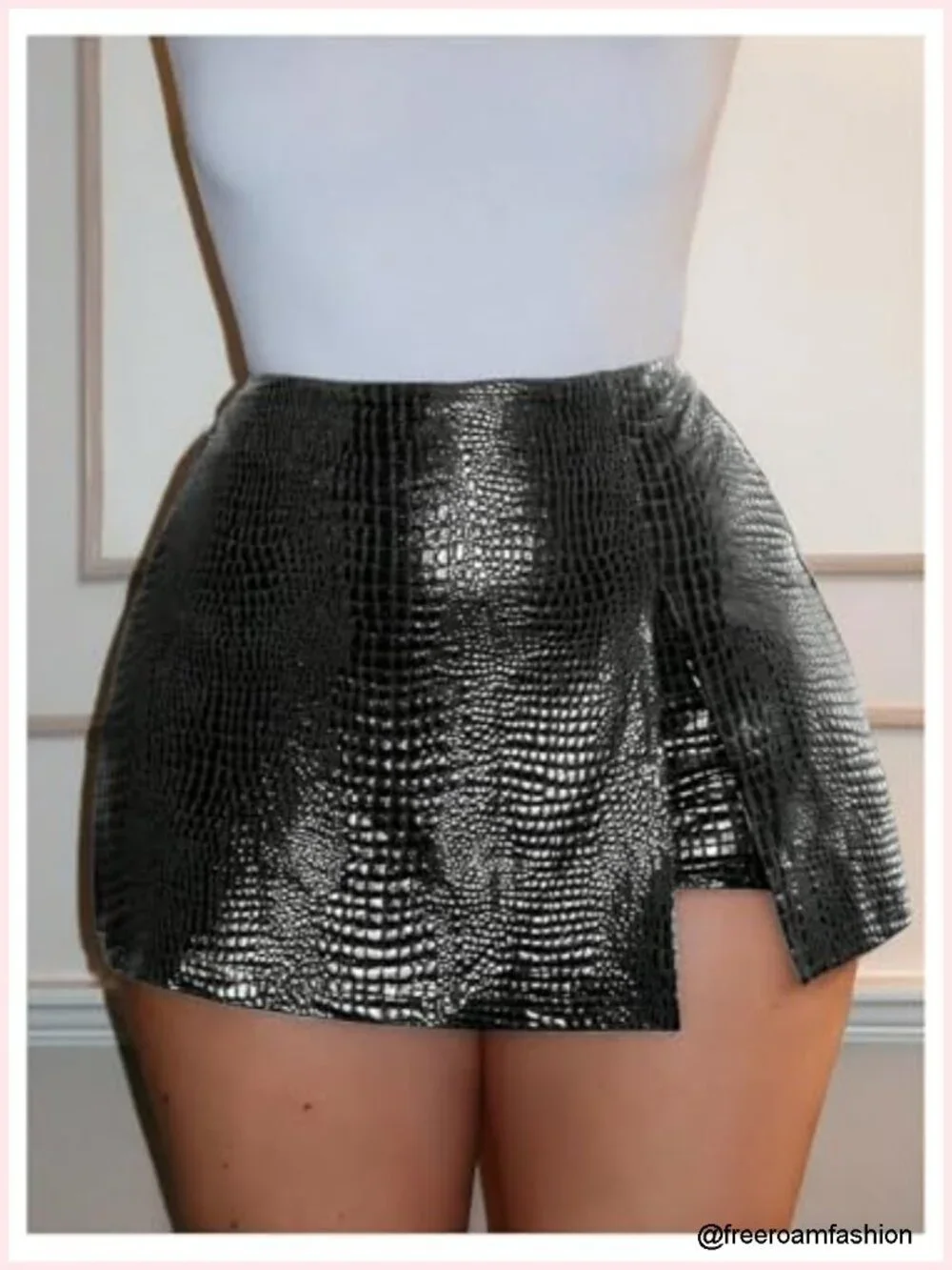 Women's PU Leather High Waisted Asymmetrical Mini Skort - Y2K Club Outfit